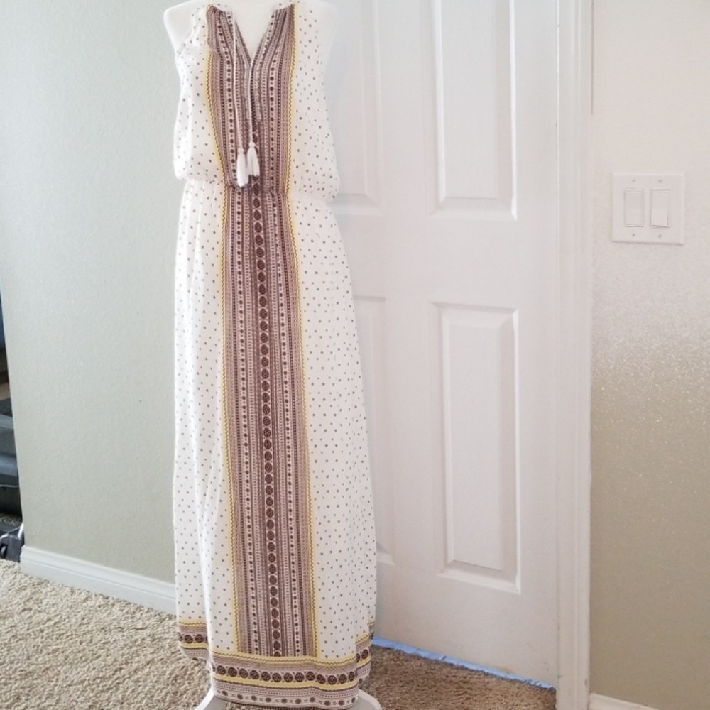 Charming Charlie Tie Neck Printed Maxi Dress